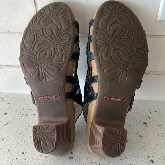 Josef Seibel Women's Ruth Black Leather Cut Out Open Toe Comfy Sandals Size 40 - Picture 8 of 12